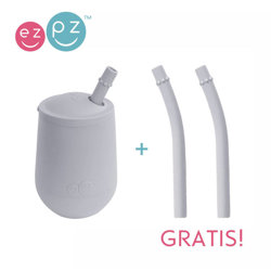 EZPZ Silikonowy kubeczek ze słomką Mini Cup + Straw Training System 120 ml + 2 słomki GRATIS pastelowa szarość