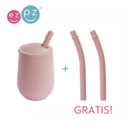 EZPZ Silikonowy kubeczek ze słomką Mini Cup + Straw Training System 120 ml + 2 słomki GRATIS pastelowy róż