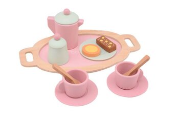 Joueco - Drewniany zestaw do herbaty Tea set pink