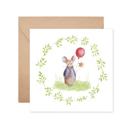 Rozrysowane - Kartka urodzinowa myszka z balonami