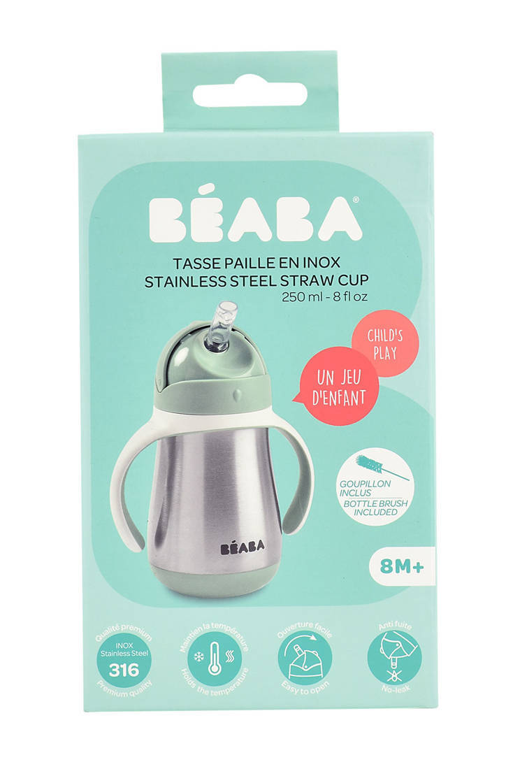 Beaba Stainless Steel Straw Sippy Cup - Sage