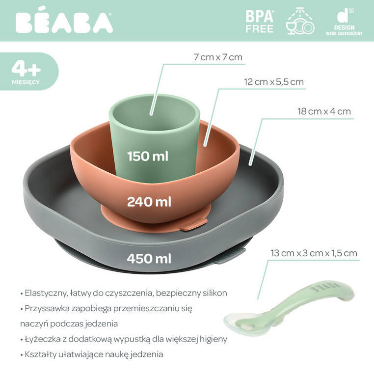 Beaba Komplet naczyń z silikonu z przyssawką Mineral