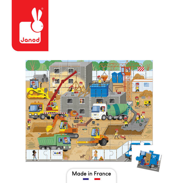 Janod - Puzzle w walizce Plac budowy 36 elementów 4+ Made in France