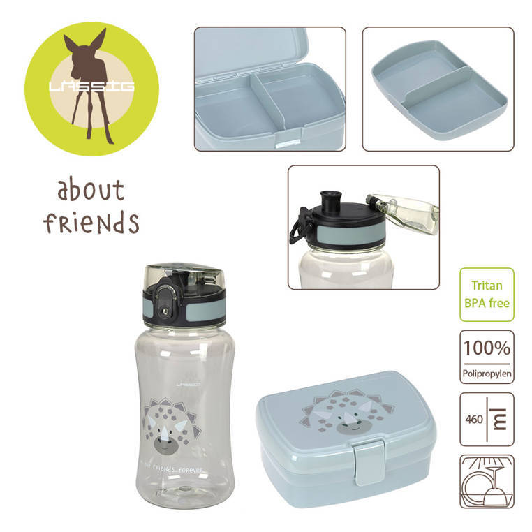 Lassig Zestaw na lunch Lunchbox + Tritanowa butelka - bidon 460 ml About Friends Dinozaur