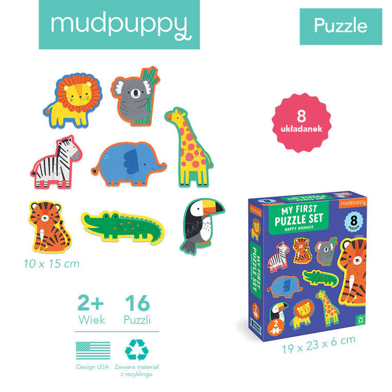 Mudpuppy Pierwsze puzzle Szczęśliwe zwierzątka 2 elementy 2+