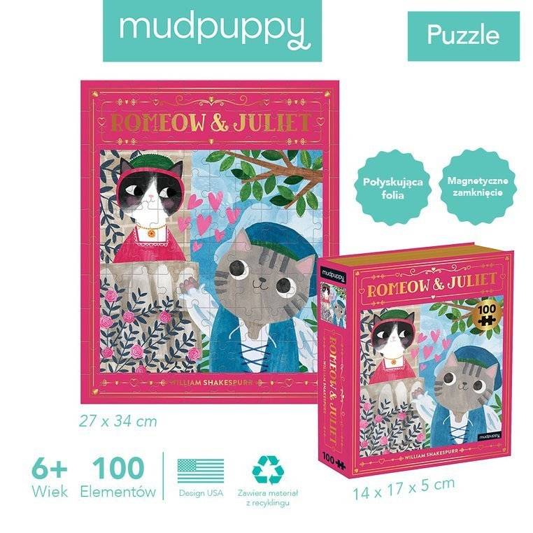 Mudpuppy Puzzle - książka „Romeomiau i Julia” Kotopowieści 100 elementów 6+