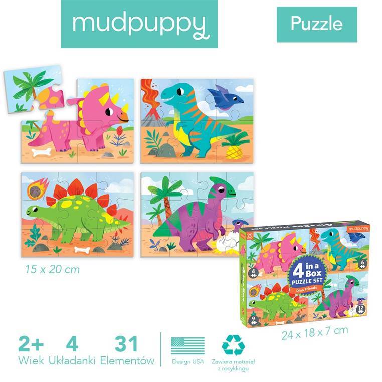 Mudpuppy Puzzle progresywne Mój przyjaciel dinozaur 4, 6, 9 i 12 elementów 2+