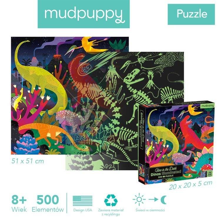 Mudpuppy Puzzle rodzinne świecące w ciemności Dinozaury 500 elementów 8+