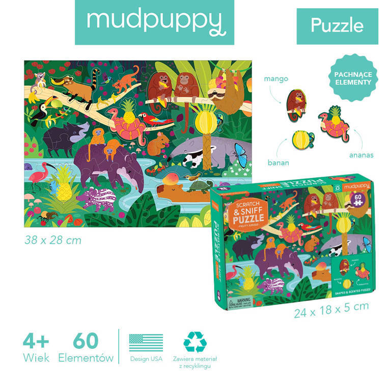 Mudpuppy Puzzle sensoryczne z elementami zapachowymi Owocowa dżungla 60 elementów 4+