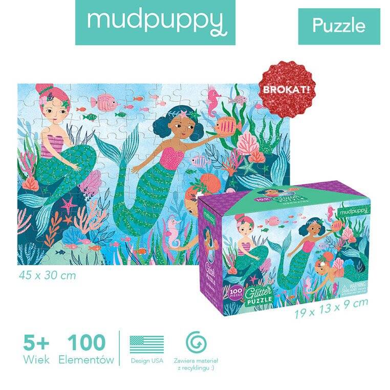 Mudpuppy Puzzle z brokatem Syrenki 100 elementów 5+