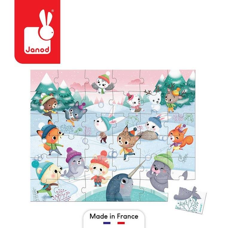 Puzzle w walizce Zabawa na śniegu 36 elementów 4+ Made in France, Janod