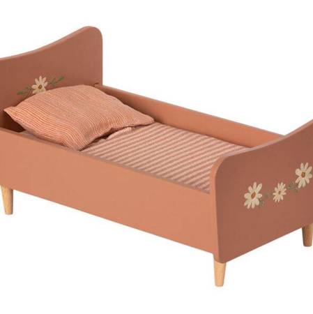 Akcesoria dla lalek - Wooden bed, Mini - Rose, Maileg