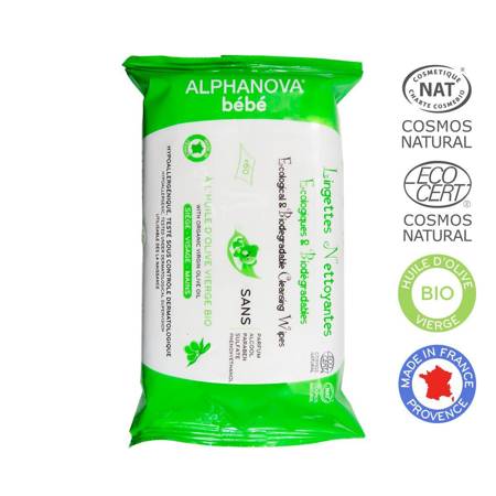Alphanova Bebe, Ekologiczne chusteczki biodegradowalne z oliwą, 60 szt.