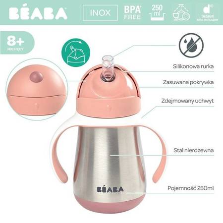 BEABA - Bidon termiczny termobutelka ze słomką 250 ml Old Pink