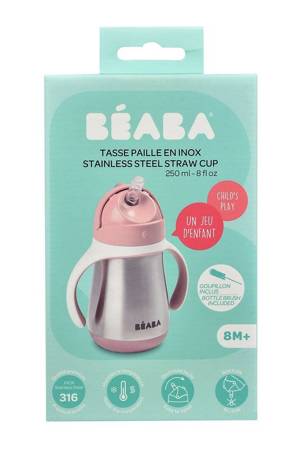 BEABA - Bidon termiczny termobutelka ze słomką 250 ml Old Pink