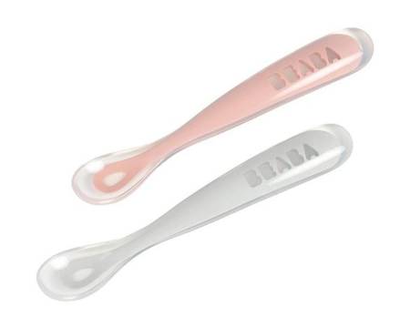 BEABA Zestaw 2 łyżeczek silikonowych w podróżnym etui 4 m+ Old Pink