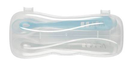 BEABA - Zestaw 2 łyżeczek silikonowych w podróżnym etui 4 m+ - Windy Blue