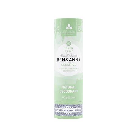 BEN and ANNA Sensitive, Naturalny dezodorant bez sody w sztyfcie kartonowym, Lemon i Lime, 60 g