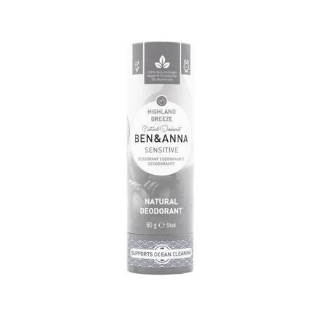 BEN and ANNA Sensitive, Naturalny dezodorant bez sody w sztyfcie kartonowym, highland breeze, 60 g