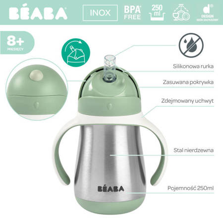 Beaba Bidon termiczny termobutelka ze słomką 250 ml Sage green