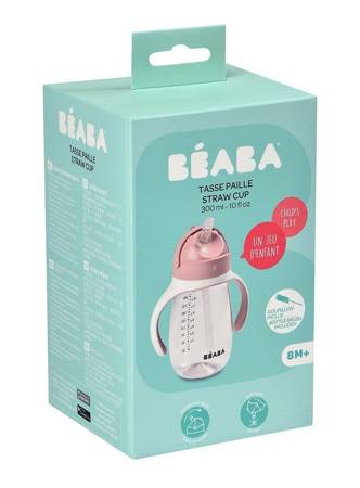 Beaba Butelka kubek niekapek tritanowa ze słomką 300 ml - Old Pink