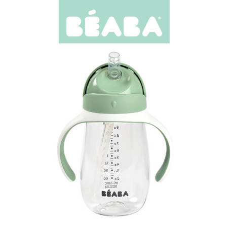 Beaba Butelka kubek niekapek tritanowa ze słomką 300 ml Sage green