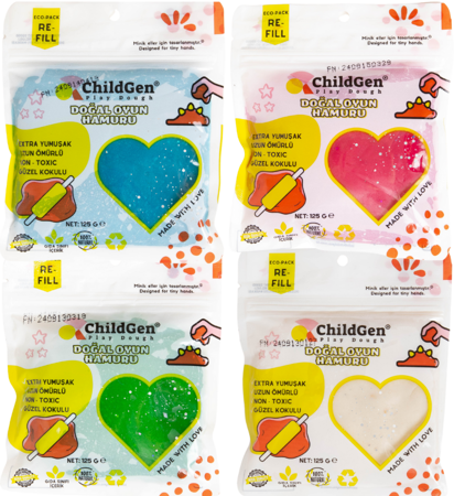 ChildGen - Naturalna ciastolina do zabawy, BROKAT, eko-pack 4 szt. Re-Fill Play Dough