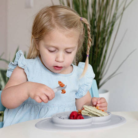 EZPZ Komplet naczyń silikonowych Mini Feeding Set pastelowa szarość