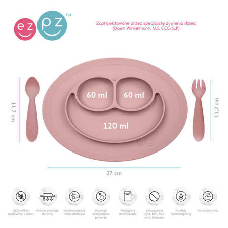 EZPZ Komplet naczyń silikonowych Mini Feeding Set pastelowy róż