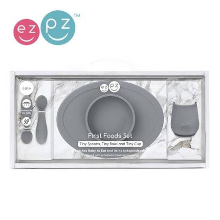 EZPZ - Komplet pierwszych naczyń silikonowych First Foods Set - Szary