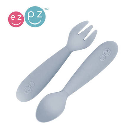 EZPZ Komplet silikonowych sztućców Mini Utensils pastelowa szarość