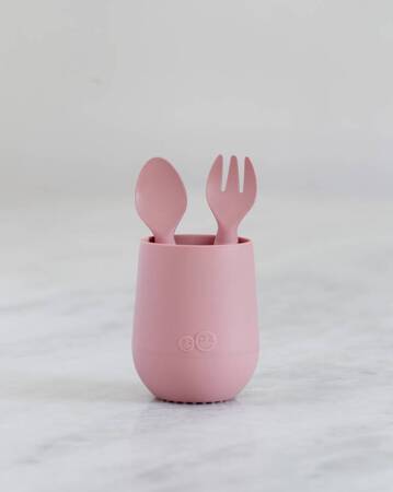 EZPZ Komplet silikonowych sztućców Mini Utensils pastelowy róż