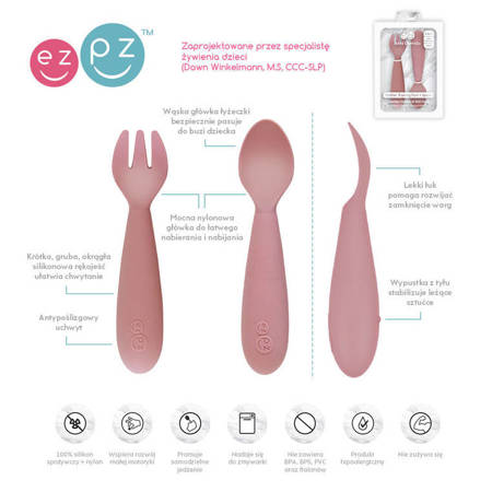 EZPZ Komplet silikonowych sztućców Mini Utensils pastelowy róż