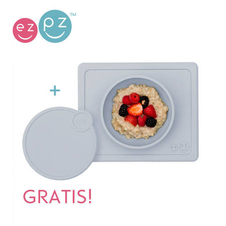 EZPZ Silikonowa miseczka z podkładką 2w1 Mini Bowl + pokrywka GRATIS pastelowa szarość