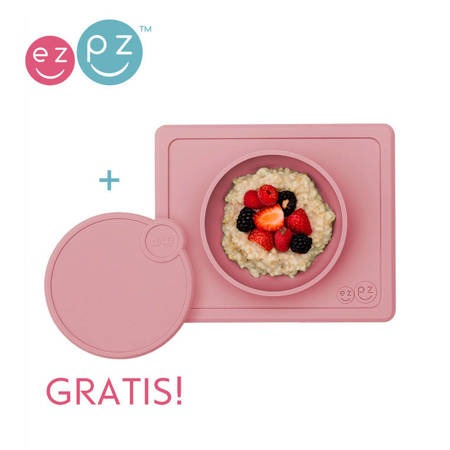 EZPZ Silikonowa miseczka z podkładką 2w1 Mini Bowl + pokrywka GRATIS pastelowy róż