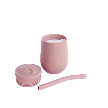 EZPZ Silikonowy kubeczek ze słomką Mini Cup + Straw Training System 120 ml + 2 słomki GRATIS pastelowy róż