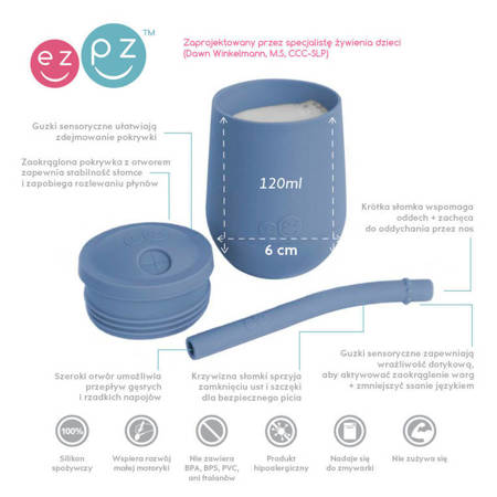 EZPZ Silikonowy kubeczek ze słomką Mini Cup + Straw Training System 120 ml Indigo