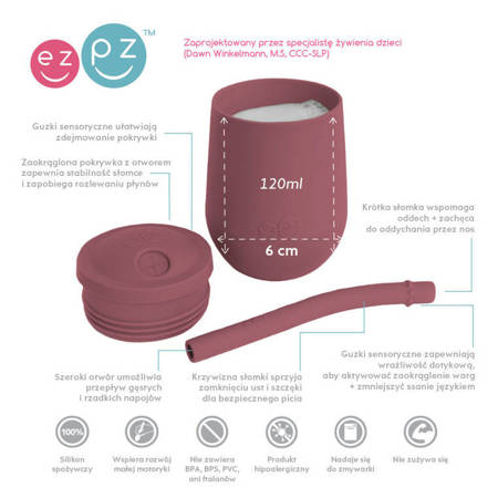 EZPZ Silikonowy kubeczek ze słomką Mini Cup + Straw Training System 120 ml Mauve