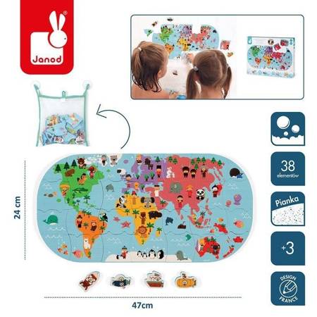 Janod - Puzzle do kąpieli Mapa świata 28 elementów 3+