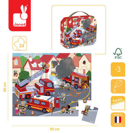 Janod - Puzzle w walizce Strażacy 24 elementy 3+ Made in France