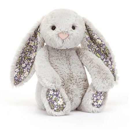 JellyCat - Króliczek z Kwiecistymi Uszami Srebrny „Bloom” 31 cm