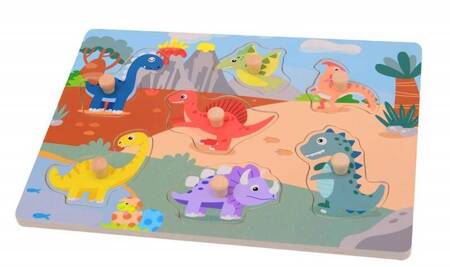 Joueco - Drewniane puzzle z uchwytami DINO