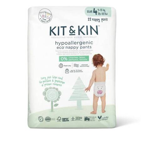 Kit and Kin - Biodegradowalne Pieluchomajtki Nappy Pants 4 (9-15kg), Hippo/Leopard, 22 szt.