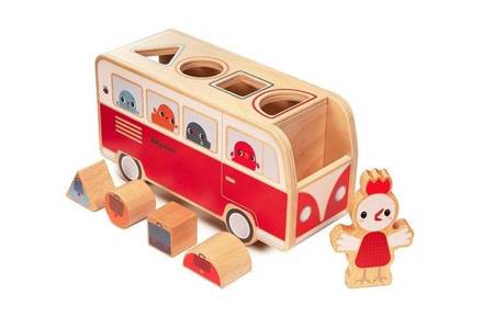 LILLIPUTIENS Drewniany autobus - sorter z 4 kurczaczkami Kokoszka Paulette 12 m+