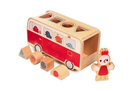 LILLIPUTIENS Drewniany autobus - sorter z 4 kurczaczkami Kokoszka Paulette 12 m+