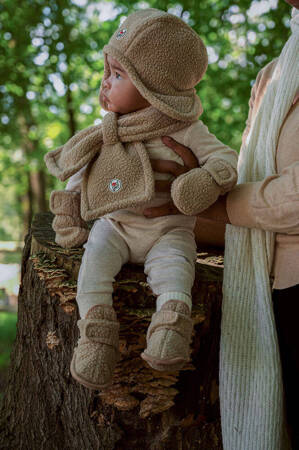 Lodger Czapeczka z polaru zimowa beżowa Teddy Fleece Beige 3-6m