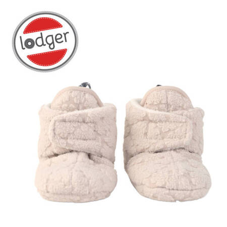 Lodger Polarowe buciki kapcie z antypoślizgową podeszwą jasnobeżowe Fleece Birch 6-12 m