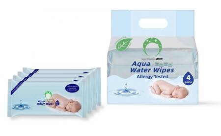 Luna Bambini, Chusteczki wodne Aqua Water Wipes, 4x50szt., miękkie zamknięcie