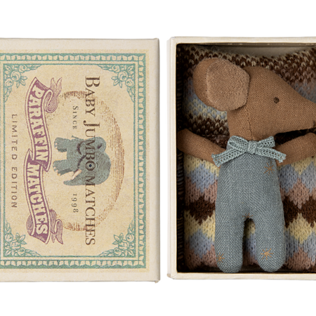 Maileg Myszka - Sleepy wakey baby mouse in matchbox - Blue