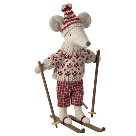 Maileg - Myszka - Winter mouse with ski set, Mum - Red